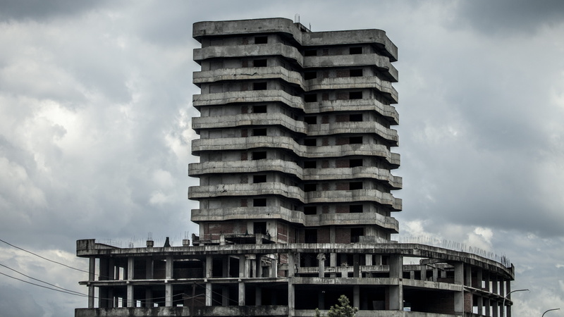 low angle view, machinery, outdoors, stack, sky, building, nepal, construction industry, 5K, apartment, day, cloud - sky, building exterior, skyscraper