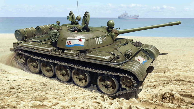 T-55, THE SOVIET NAVY, 1080P, Military-Maritime fleet of the USSR, shore, Soviet medium tank