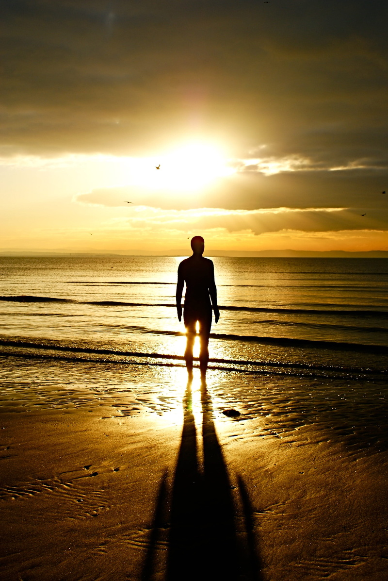 man, sunlight, ocean, water, beach, orange color, sunset, portait, nature, silhouette, scenics - nature, horizon, horizon over water, full length, standing