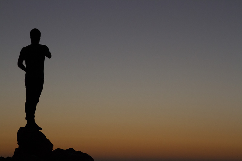 sky, lifestyles, sunset, one man only, statue, scenics - nature, adult, person, sport, tranquil scene, stand, people, one person, balance, copy space, 5K