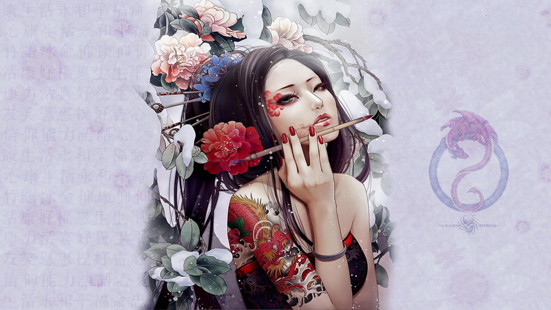 asian wall, gaisha, asian girl, anime, 1080P, female, dragon, asian female, dalissa, asian, studio, 3d and abstr, girl