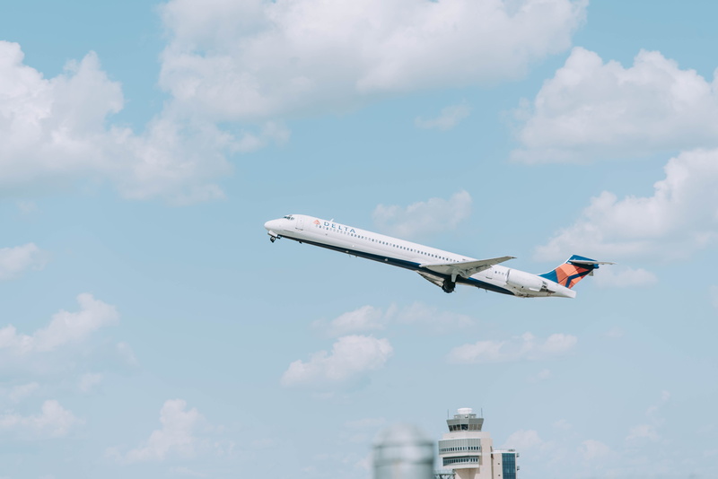 journey, travel, aircraft Wing, sky, airline, day, summer, commercial Airplane, delta, flying, taking Off, puffy, blue, transportation, engine, passenger