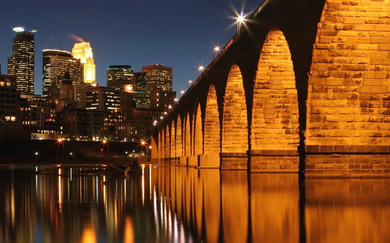 urban Skyline, river, night, landscape, minneapolis, dark, no People, city, waterfront, nature, reflection, bridge, twilight, uSA, downtown District, travel destinations