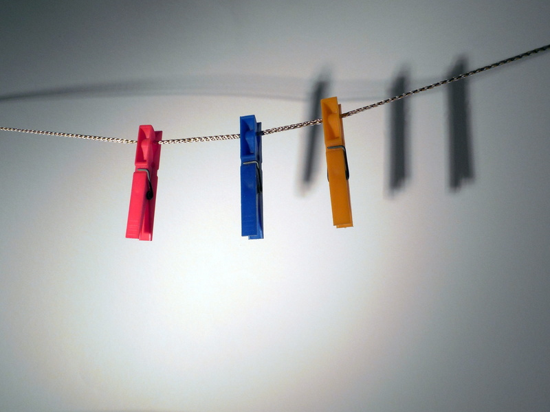 clothing, dry, clothesline, blue, day, linen holder, Clamp, hanging, side by side, clip, clothes line, rope, indoors, still life, 2K, clothespin, housework