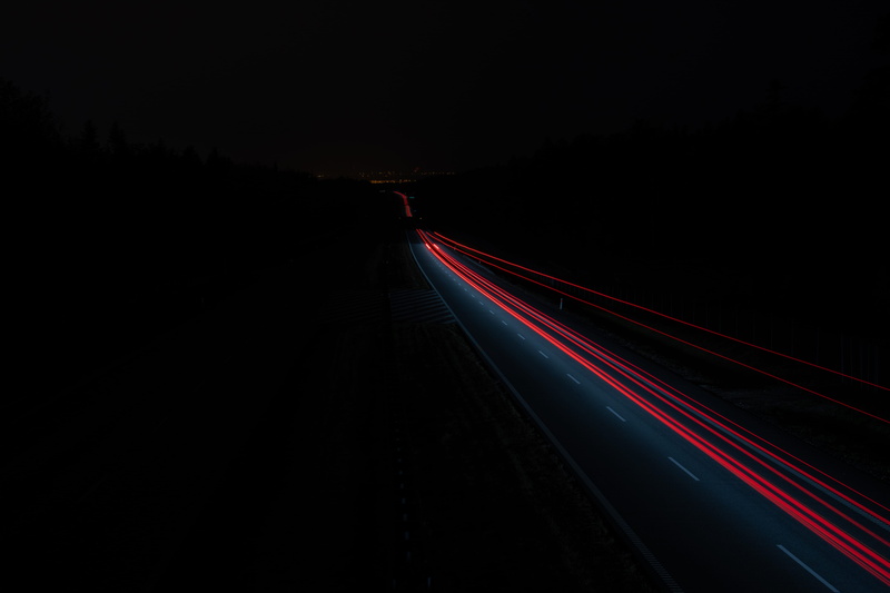 light trail, no people, lapse, highway, flare, light, car, gauge, dark, laser, on the move, photography, road, time, red light, city, outdoors, transportation