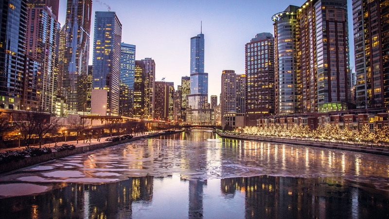 building exterior, reflection, sky, modern, landscape, city, winter, Chicago, street, nature, no people, ice, tower, architecture, snow, building, tall - high