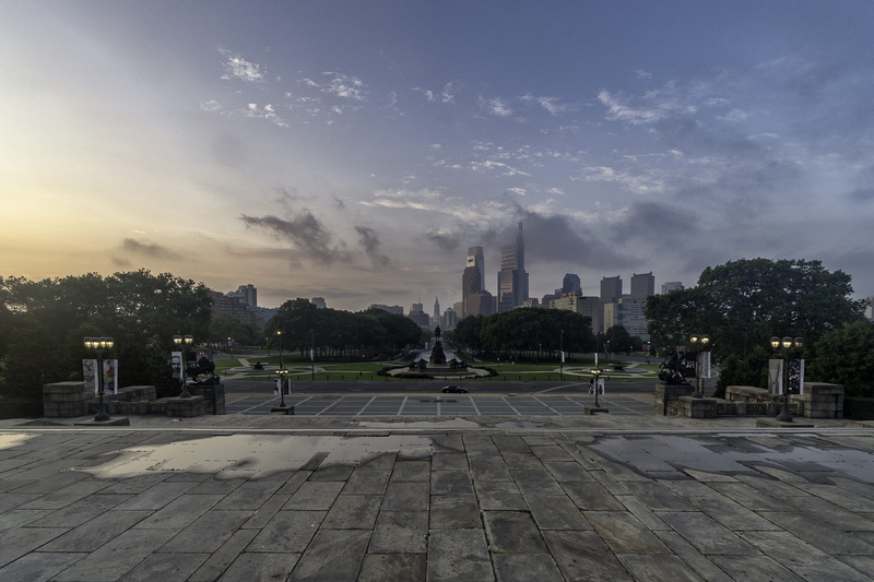 sunrise, sky, skyscraper, philly, environment, travel destinations, united states, cloud - sky, philadelphia, tree, clouds, plant, day, building, landscape