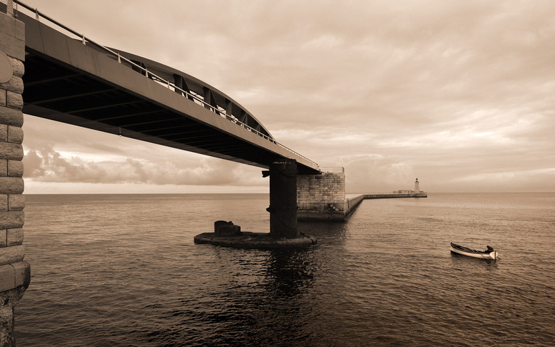 bw, 1080P, hd, nature, ocean, bridge