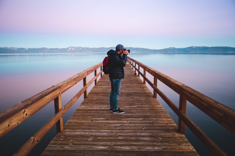 mountain, standing, man, one person, 5K, photo, water, jetty, pier, duck, lake, lifestyles, picture, leisure activity, full length, architecture, beauty in nature