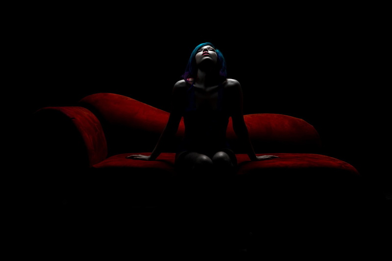 1080P, couch, sitting, women, closed eyes, black, eyes, black background, closed, background