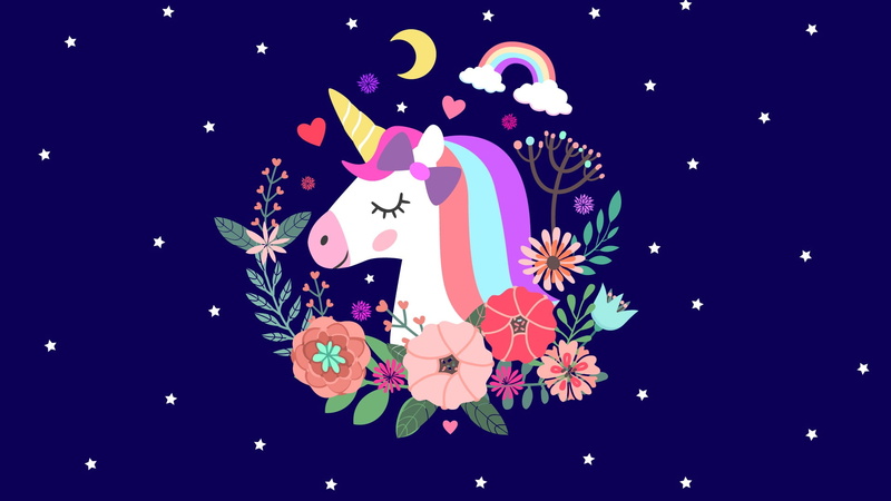 Flower, Stars, 1080P, Unicorn, Fantasy Animals