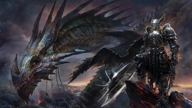 creature, fantasy art, dragon, Armored, artwork, knight, 1080P