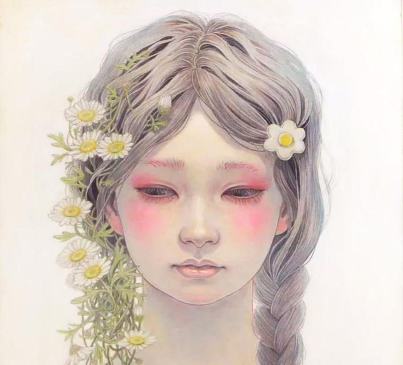asian, portrait, miho hirano, art, luminos, face, 480P, fantasy, Daisy, girl, flower