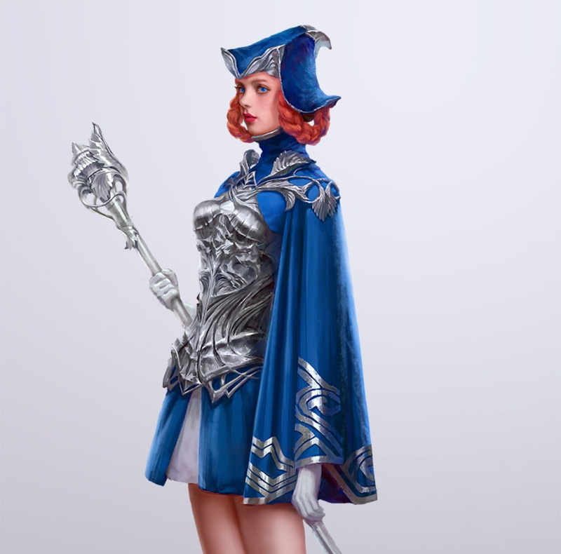 blue, adult, indoors, Fantasy girl, portrait, dress, sword, sohee kim, white background, clothing, fantasy, redhead, beautiful people, beautiful woman