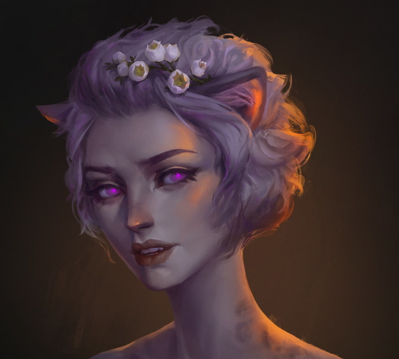 art, ears, junica hots, luminos, junuca hots, Fantasy girl, girl, frumusete, amethyst eyes, 480P, portrait, flower, face, fantasy, purple