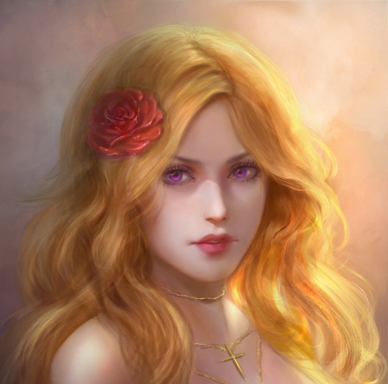 beauty, luminos, flower, fashion, blonde, frumusete, human face, rose, indoors, Nikita, glamour, red, one person, women, portrait, fantasy, tamikaproud