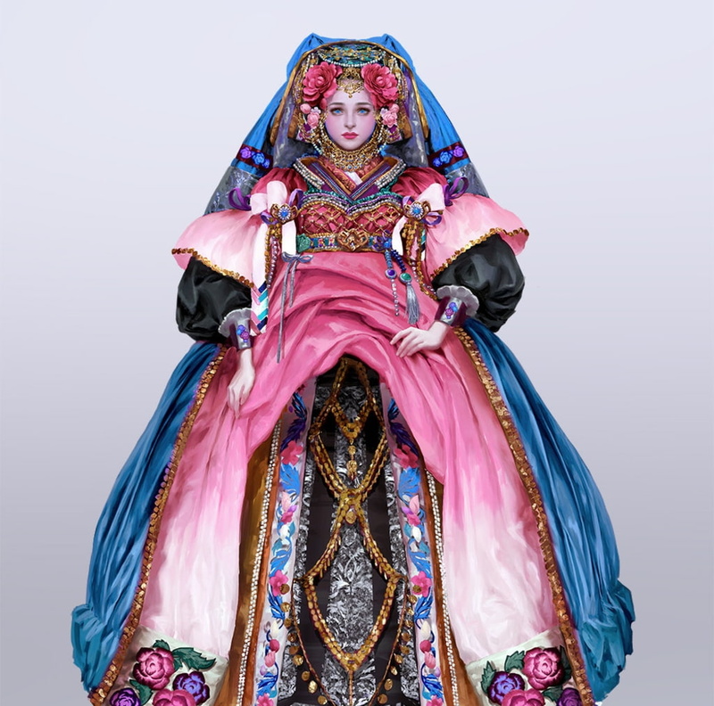 480P, frumusete, dress, ggirl, pink, Princess, beauty, sohee kim, girl, blue, fantasy, luminos, lue