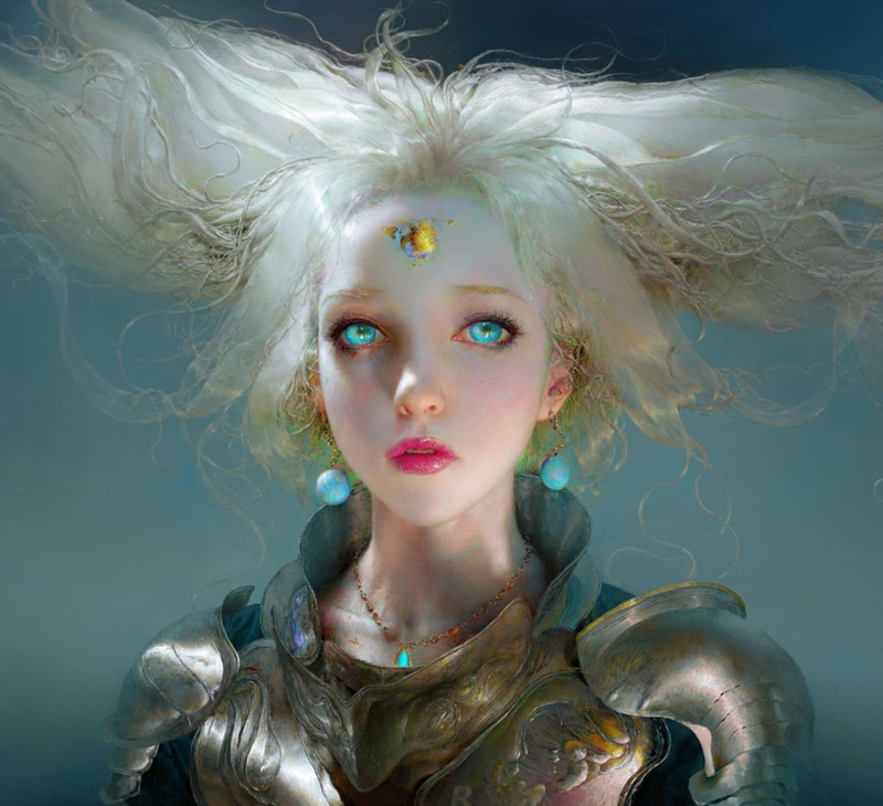 women, headshot, armor, beauty, ruanjia, long hair, Jeanne, studio shot, lipstick, young women, luminos, young adult, fantasy, jeane darc, beautiful woman