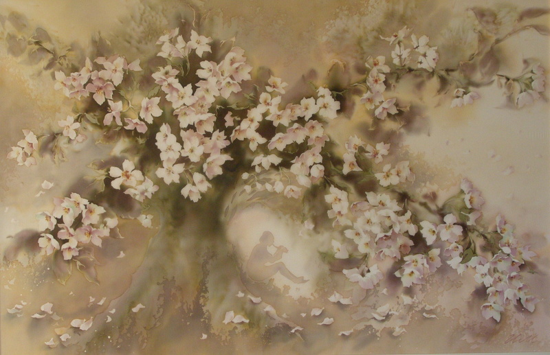 flute, pictura, painting, 2K, art, singer, frumusete, flower, instrument, tree, The flute singer