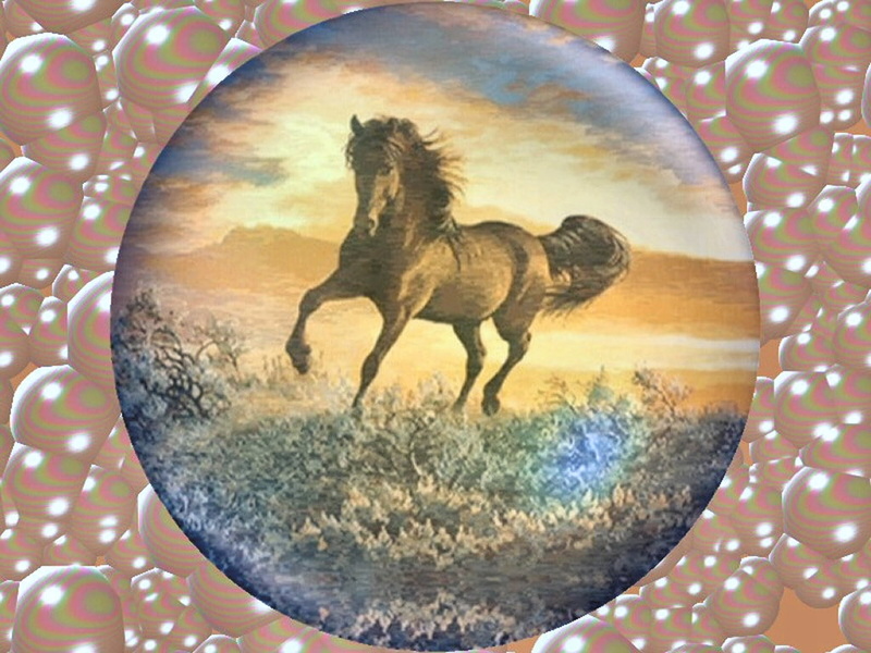 bay, persis clayton weirs, painting, sunset, equine, dancing, horse, persis weirs, hd, animals, bubbles, art, persis, clayton, 480P, weirs