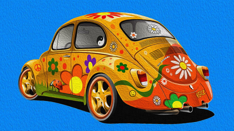 4K, painting, Volkswagon beetle, Hippy, car