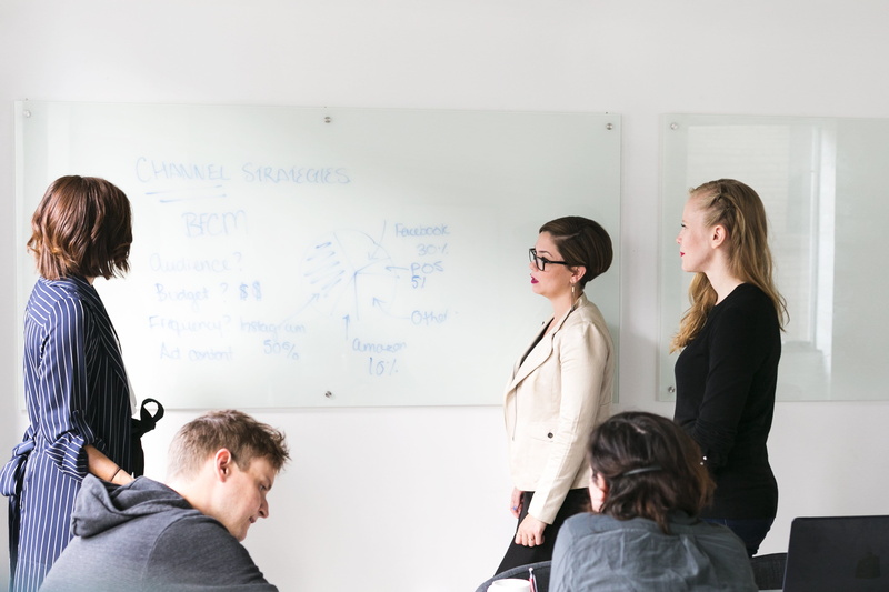 Business, explaining, standing, coworker, group of people, brainstorm, Men, board, males, Ideas, Ecommerce, mature adult, adult, team, Marketing, young women