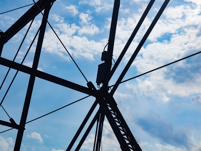silhouette, bridge, construction industry, Clouds, blue, nature, leisure activity, Sky, cloud - sky, amusement park, white, 4K, sillouette, industry, low angle view
