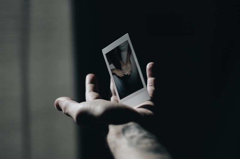 technology, instant photo, person, photo, body part, screen, hand, polaroid, instant, connection, wrist, black background, touch screen, human hand, human limb