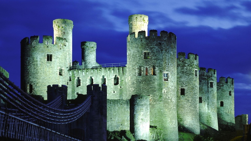 built structure, the past, history, UK, ancient, travel, no people, castle, tower, fort, city, building exterior, travel destinations, night, Wales, building