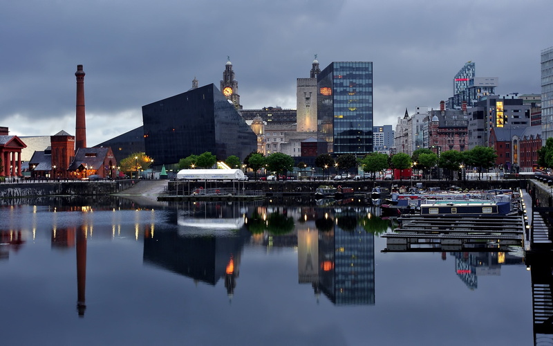 waterfront, panoramic, office building exterior, building, tall - high, urban Skyline, modern, liverpool, water, england, city Life, blue, nature, office Building