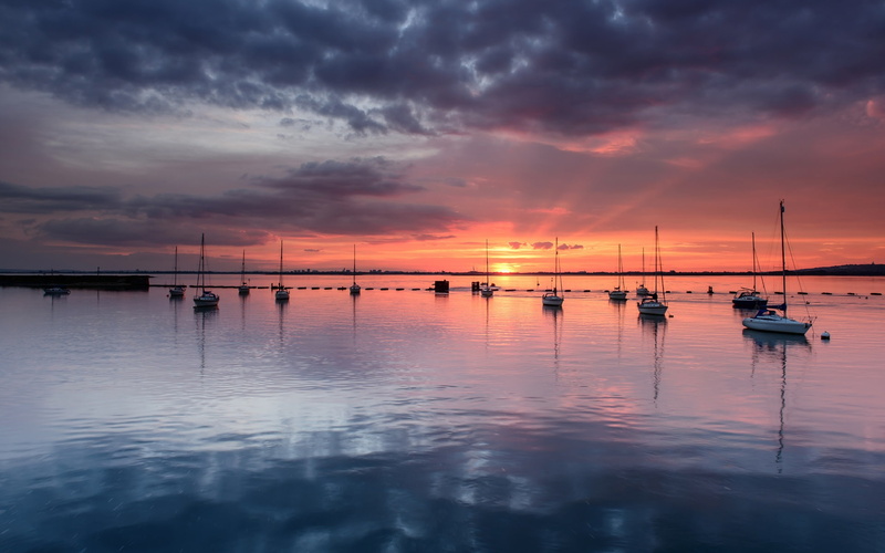 Boats, Yachts, Clouds, United, Sea, Sunset, 1080P, Evening, England, Kingdom