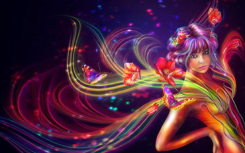 model, 1080P, blossom, weird-things-people-wear, drawings, flowers, psychedelic, creative-pre--made, rainb, colorful, girls, paintings
