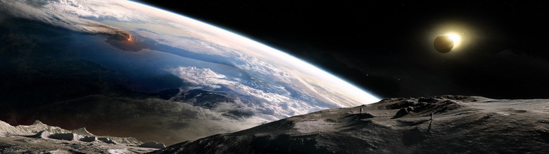 panoramic, luminosity, planet earth, sky, satellite view, night, black background, space multiple display earth stars planet astronauts volcano, star - space