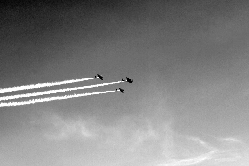 no people, air Vehicle, travel, outdoors, plane, air, fighter plane, low angle view, smoke - physical structure, fly, teamwork, sky, 2K, day, flight, on the move