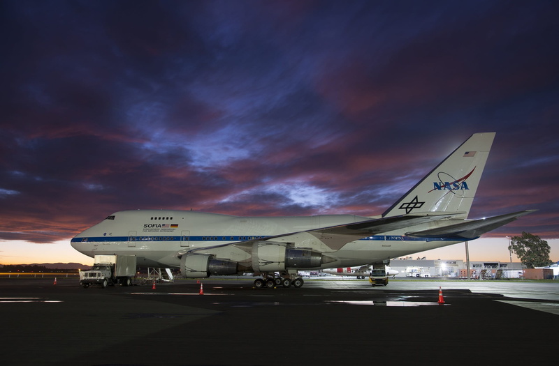 mode of transportation, science, telescope, cloudy, modified, dusk, evening, sky, research, outdoors, travel, sunset, airport departure area, airplane