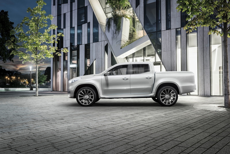 the city, white, pickup, 4K, X-Class Concept, Mercedes-Benz, tree, the building