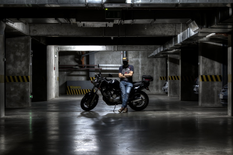 motorcyclist, parking garage, motorcycle, Katowice, underground, Poland, 1080P, Yamaha