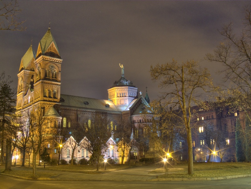 plant, katowice, religion, street, the basilica, belief, tree, city, 2K, illuminated, spirituality, church, travel destinations, poland, no people, architecture