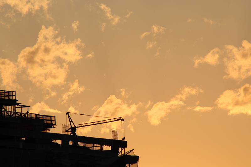 construction equipment, building, sky, clouds, engineering, no people, crane - construction machinery, city, orange color, building exterior, 5K, construction industry