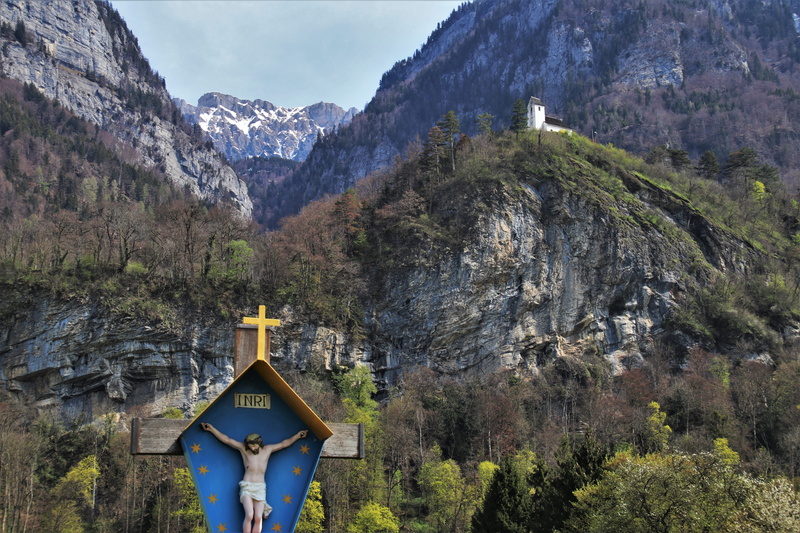 built structure, mountains, plant, non-urban scene, alpine, religion, building, spirituality, easter, tree, architecture, no people, switzerland, beauty in nature