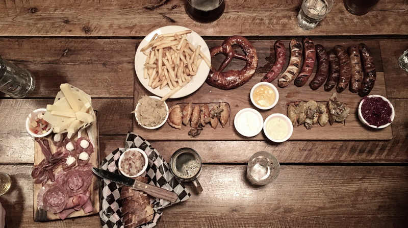 household equipment, meat, bohemian biergarten, preparation, biergarten, feast, high angle view, boulder, cutting board, freshness, food, food and drink