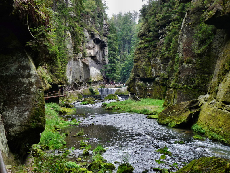 rock - object, scenics - nature, h, gorge, day, built structure, scenics, tree, gorges in hřensko, plant, switzerland, flowing water, water, Bohemian Switzerland