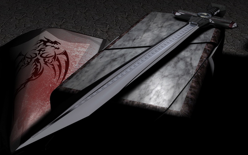 fantasy art, publication, table, page, book, activity, close-up, pen, no people, open, sword, still life, high angle view, two objects, paper, 1080P, gray
