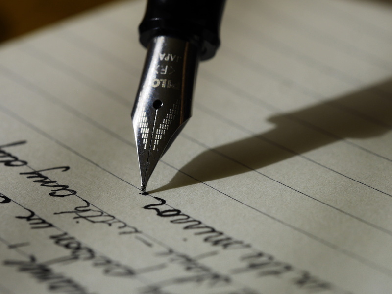 focus on foreground, calligraphy, quink, 4K, close-up, pen, report, writing, written, notebook, lines, stainless, shadow, handwriting, high angle view