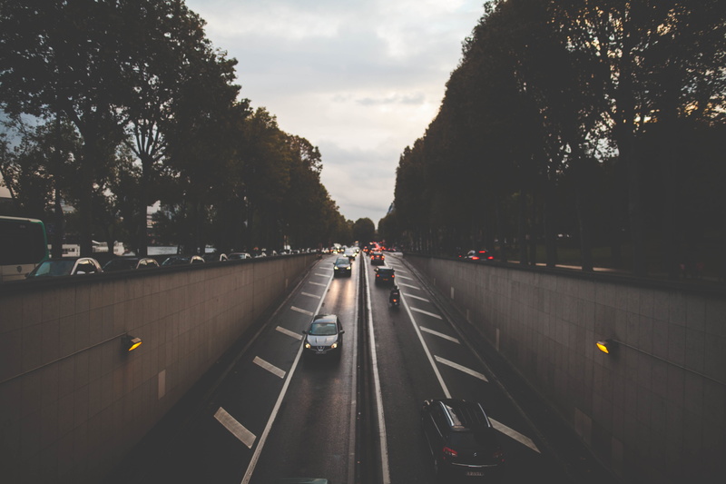 illuminated, tunnel, street, tree, no people, trees, mode of transportation, 5K, architecture, symbol, plant, dividing line, underground, sunset, lights