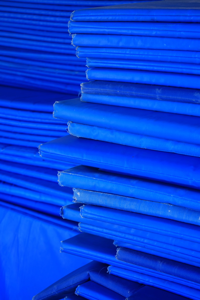 ornate, sleeping mats, corner, close-up, stacked, shock edge, document, stack, studio shot, blue, large group of objects, still life, deck-chair mats, 5K