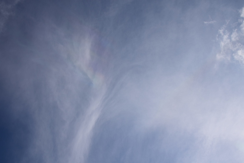 blue, soft fire rainbow in clouds, cloudscape, no people, rainbow, cloud - sky, nature, backgrounds, panoramic, outdoors, photo not enhanced, clouds, rare