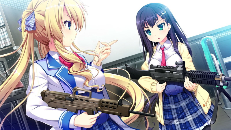 sumi, nironiro, hair, blue, overray, twintails, ouno, tie, game, gun, blonde, seifuku, giga, harvest, black, girls, eyes, riria, mikami, 720P, weapon