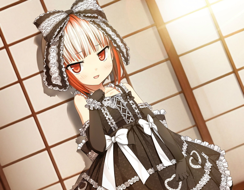 Ruski, lace, black dress, sumi, monobeno, visual novel, bows, Lolly, bangs, bow, gloves, cura, art, 2K