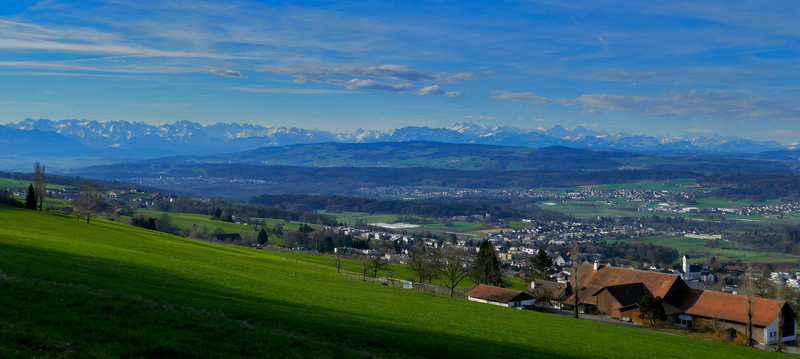 nature, sky, pasture, barn, village, mutschellen, easily covered, alpine, grass, environment, farm, architecture, land, no people, greenhouses, view, sun